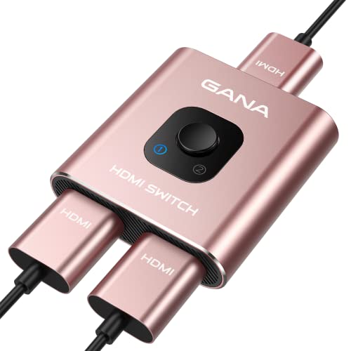 HDMI Switch 4k@60hz Splitter, GANA Aluminum Bidirectional HDMI Switcher 2 in 1 Out, Manual HDMI Hub Supports HD Compatible with Xbox PS5/4/3 Blu-Ray Player Fire Stick Roku - Rose Gold