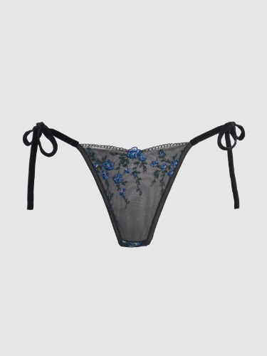 Harlow Embroidered Mesh Tie Side Thong | Black / L