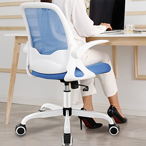KERDOM Office Chair, Ergonomic Desk Chair, Breathable Mesh Computer Chair, Comfy Swivel Task Chair with Flip-up Armrests and Adjustable Height - Blue - 933-C