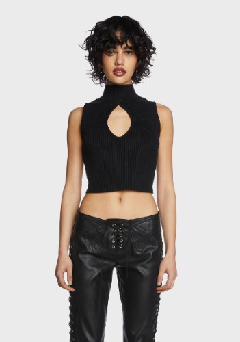 Black Keyhole Mock Neck Crop Top