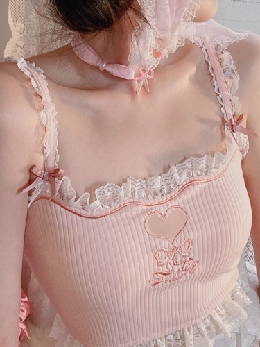 Ribbon Maiden Crop Top | Pink / M