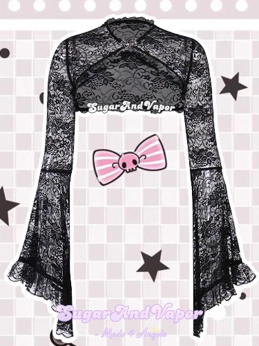 Arete Goth Sheer Lace Sleeve Cover Top | Black / S
