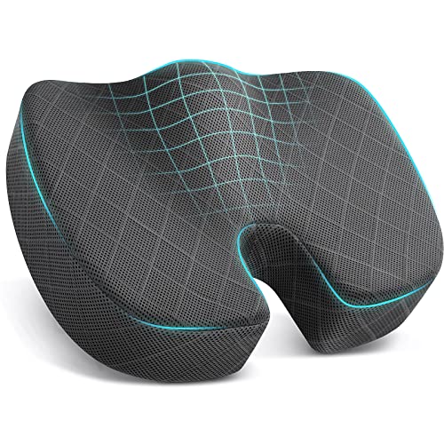 TushGuard Seat Cushion - Memory Foam Cushion for Office Chair, Car Seat, Airplane, Bleacher - Sciatica & Hip & Coccyx Pain Relief Desk Chair Cushion for Long Sitting Office Workers, Car Drivers - Large - Grey