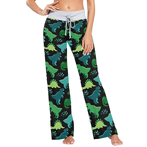 Fisyme Pajama Pants for Women Pjs Bottoms Drawstring Wide Leg Jogger Lounge Yoga Sweat Pants - Multi-dinosaur - X-Large