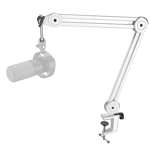 FIFINE Microphone Boom Arm Stand, Metal Heavy Duty Mic Stand, Scissor Suspension Adjustable Boom Arm for Podcast Recording Streaming Gaming, with Desk Clamp, 5/8" Screw, Cable Ties-BM63 White - White