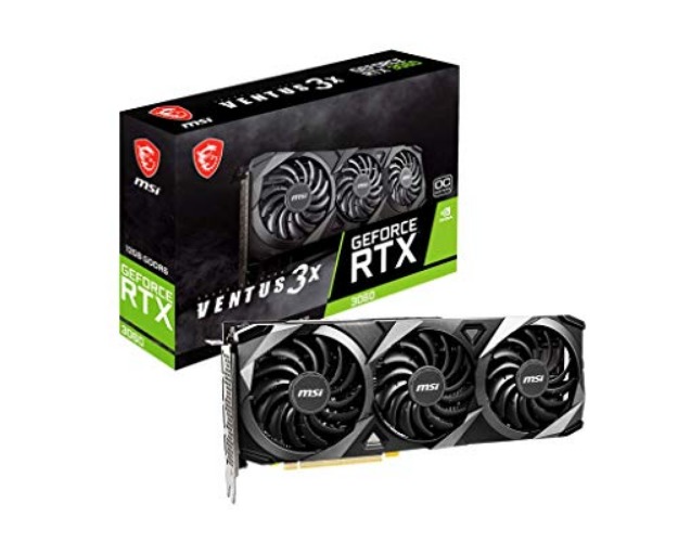 MSI Gaming GeForce RTX 3060 12GB 15 Gbps GDRR6 Boost Clock: 1807 MHz 192-Bit HDMI/DP PCIe 4 Torx Triple Fan Ampere OC Graphics Card (RTX 3060 Ventus 3X 12G OC)