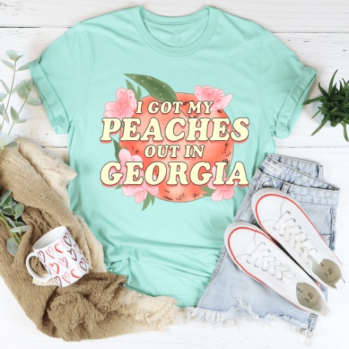 I Got My Peaches Out In Georgia Tee - Heather Mint / L