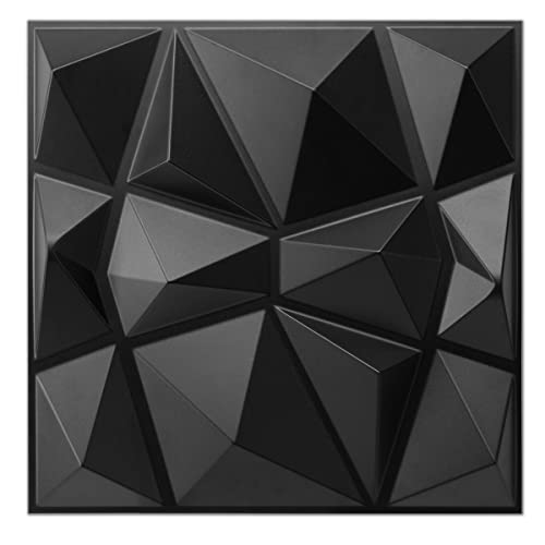 Art3d Decorative 3D Wall Panels in Diamond Design, 11.8"x11.8" Matt Black (33 Pack) - Matte Black