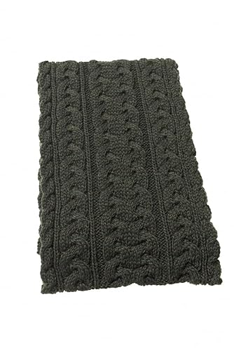 Aran Crafts Irish Cable Knitted Heavyweight Cold Weather Scarf 10"x64" (100% Merino Wool) - One Size - Army Green