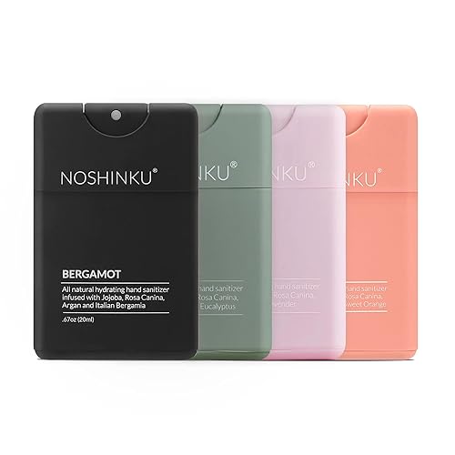Noshinku Refillable Pocket Hand Sanitizer Discovery 4-Pack | Organic Sanitizing Mist with Moisturizing Botanical Oils | Kills 99.9% of Germs | FDA Registered | Sugarcane Derived Alcohol | Travel Size - Discovery Refillable (4-Pack)
