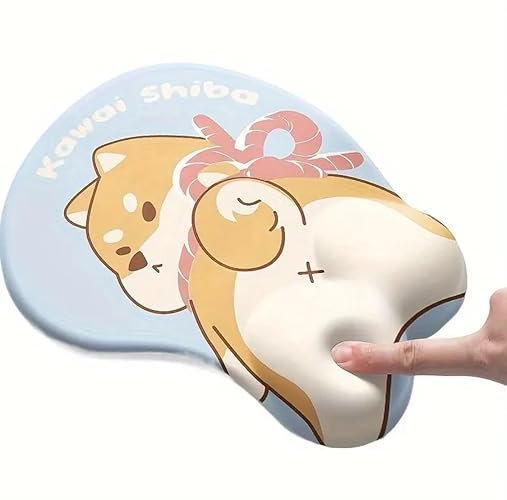 Kawaii Shiba Inu Mouse Pad, Cute Mouse Pad with Wrist Support Ergonomic, Anime Gel Corgi Butt Mouse Pad with Wrist Rest, Typing Pain Relief Funny Cartoon Mousepad for Gaming Office Computer (Blue) - Blue