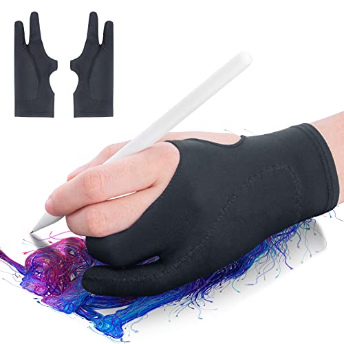 Drawing Glove 2Pack, Digital Art Glove for Drawing Tablet, Free Size Digital Drawing Glove with Two Fingers for Paper Sketching, Pad Monitor, Graphics Tablet, Universal for Left and Right Hand-Black