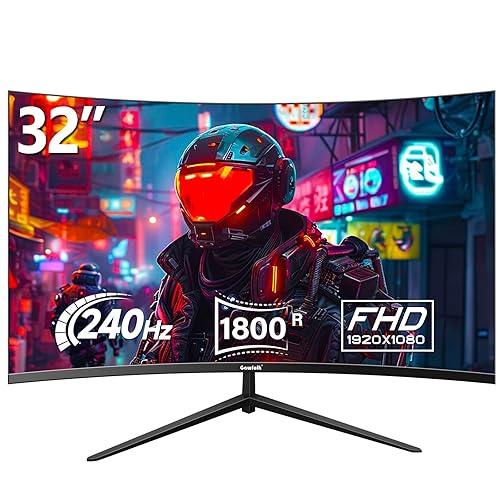 Gawfolk 32 Inch Curved Gaming Monitor 240Hz, 1800R PC Monitor Full HD 1080P, Frameless Computer Dispaly with Freesync and Eye Care Technology, Wall Mountable - 32 Inch - FHD 240Hz
