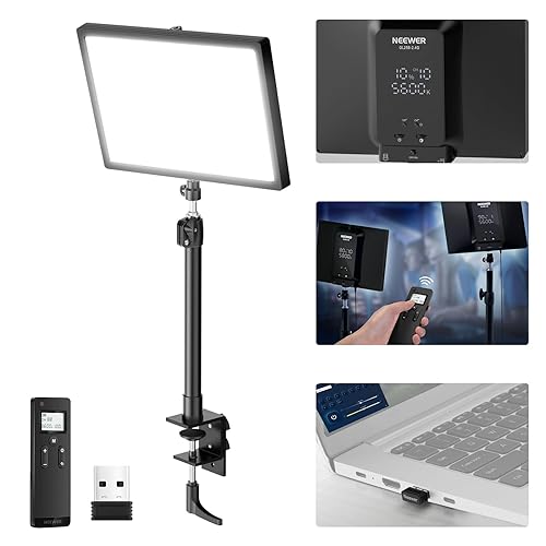 NEEWER GL25B 12.9" Streaming Key Light, 2.4G RT100 Remote & PC/Mac APP Control 25W 2300Lux/0.5m 2900K–7000K CRI98+ Dimmable Edge Emitting Silent Webcam Video Light with Desk Stand & USB Transmitter - Bi Color