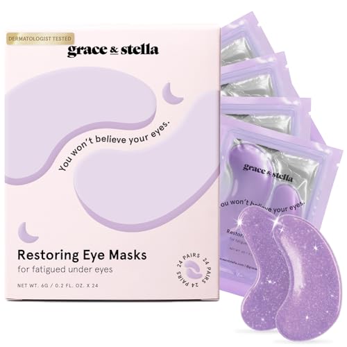 grace & stella Purple Under Eye Gel Patches with Retinol 24 Pairs - Dermatologist Tested Restoring Under Eye Masks for Puffy Eyes and Dark Circles, Gel Eye Mask, Under Eye Patches, Vegan, Cruelty-Free - Purple (24 Pairs)