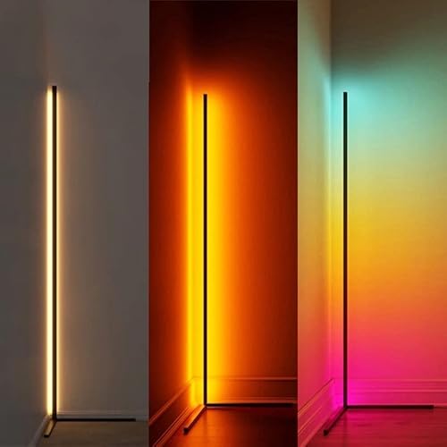 Corner Floor Lamp, Miortior RGB LED Lamp with Smart App & Remote Control, Music Sync, 16 Million Color Changing 5V/2A Power Adapter for Living Room, Bedroom, Gaming black (RS-E2000-U)