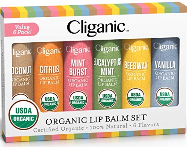Cliganic USDA Organic Lip Balm Set - 6 Flavors - 100% Natural Moisturizer for Cracked & Dry Lips - Rainforest Fresh - 6 Count (Pack of 1)