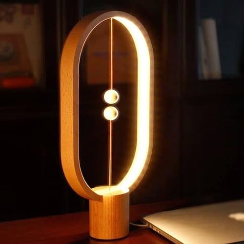 Table Lamp for Bedroom - Balance Lamp,Bedside Lamp with Touch Dimmer,Nightstand Lamp,3 Level Brightness Rechargered Night Light for Home,Office,College Dorm (Wood Color) - Wood color