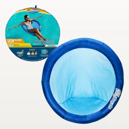 SwimWays Spring Float Papasan Pool Lounger for Swimming Pool, Inflatable Pool Floats Adult with Fast Inflation for Ages 15 & Up, Blue - Papasan Blue