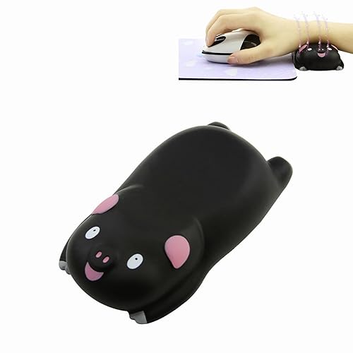 Small Wrist Rest Mouse Pad, Mini Cute Pig Ergonomic Mousepad Memory Foam Design Pig Shape Wrist Support Pillow Rest Cushion Mat for Office Computer Laptop,Comfortable and Pain Relief(Black) - Black