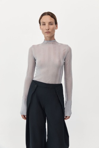 Fine Pleat Long Sleeve Top - Silver | S