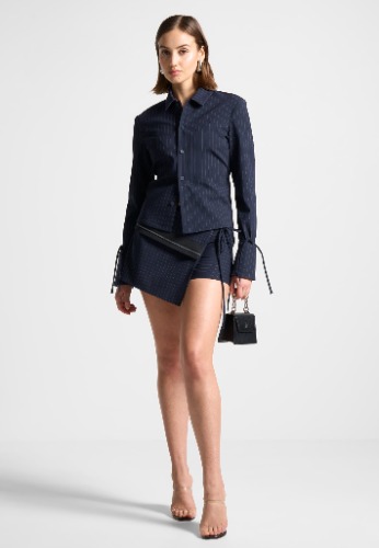 Pinstripe Cinch Tailored Shirt with Ties - Navy | UK 6 / Navy / WMN3679-03