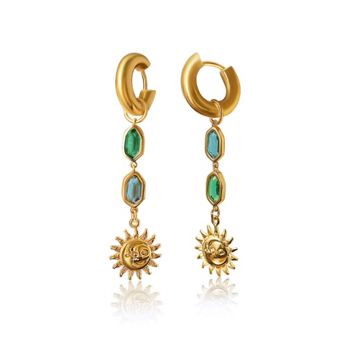 Sun-Moon Asymmetric Gemstone Chunky Hoops by Gabi The Label