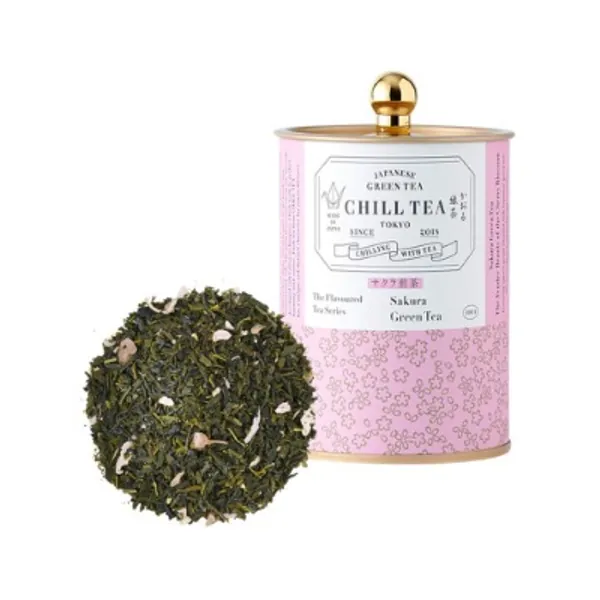 Sakura Kersenbloesem Groene Thee van CHILL TEA Tokyo - 100% Japanse Sencha losse thee – een rijke, fruitage en bloemige smaak (100 losse thee)