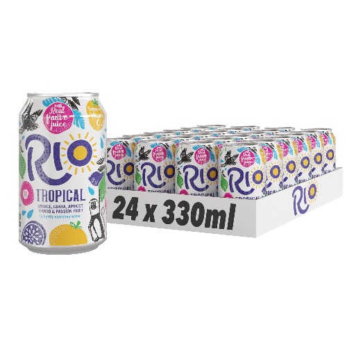Rio Tropical Original Soft Drink, 24 pack x 330ml, Refreshing Carbonated Real Fruit Juice with Orange, Guava, Apricot, Mango & Passion Fruit Flavours, with Lightly Sparkling Water & Vitamin C