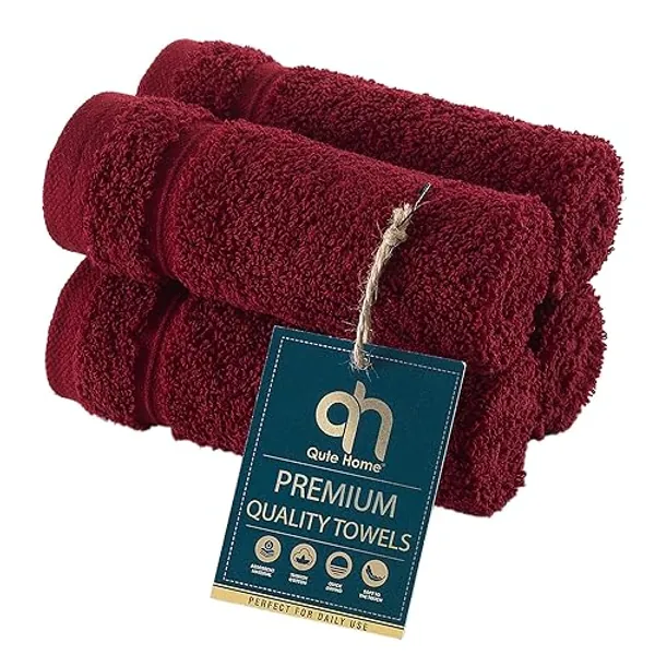 Qute Home 4-Piece Washcloth Towels Set, 100% Turkish Cotton Premium Quality Towels for Bathroom, Quick Dry Soft and Absorbent Turkish Towel, Set Includes 4 Washcloths (Burgundy)