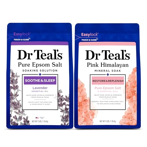 Dr Teal's Epsom Salt Soaking Solution, Lavender and Pink Himalayan, 2 Count - 6lbs Total (Packaging May Vary) - 3 Pound (Pack of 2)