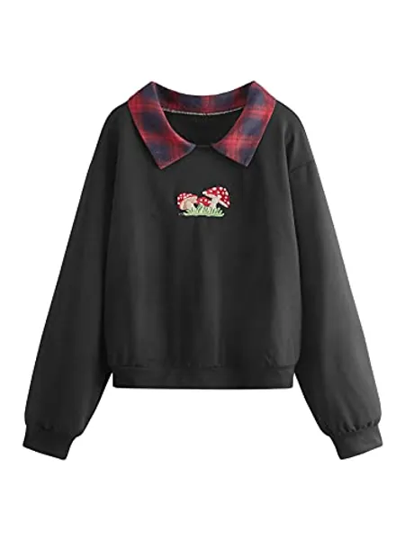 SweatyRocks Women's Casual Color Block Crop Tee Top Collar Long Sleeve Tee Shirt