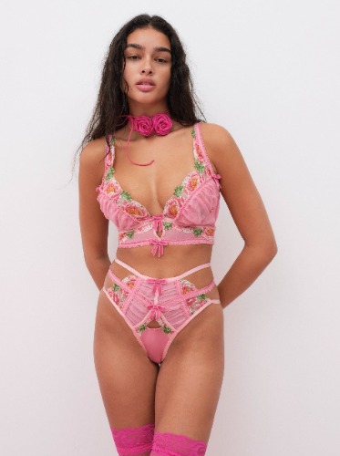 Needle Point Roses Cheeky Panty | L / Pink