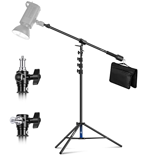 NEEWER Air Cushioned Aluminum Light Stand, 9.8ft/3m Adjustable Photography Stand with Boom Arm, Counterweight, Sandbag, 1/4" Screw for Softbox, Studio Light, Flash, Umbrella, Ring Light, Max Load 5kg - 1