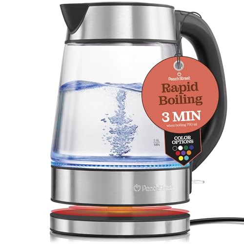Speed-Boil Electric Kettle For Coffee & Tea - 1.7L Water Boiler 1500W, Borosilicate Glass, Easy Clean Wide Opening, Auto Shut-Off, Cool Touch Handle, LED Light. 360° Rotation, Boil Dry Protection - Black