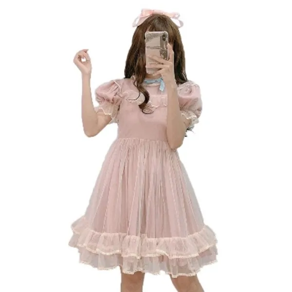 Summer Japanese Lolita Lace Dress Teen Girls Soft Cute Ruffles A-Line Princess Party Dresses