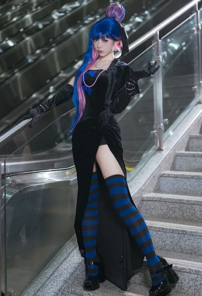 Panty Stocking Stocking Cosplay Costume Evening Dress and Cape with Gloves Necklace