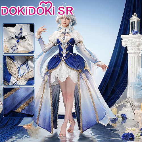 DokiDoki-SR Game Genshin Impact Cosplay Focalors Costume The Blue Dance Doujin Dress Fontaine Furina | Costume Only-M-Order Processing Time Refer to Description Page