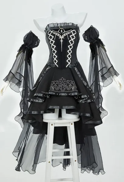 2B Derivative Sexy Medieval Costume Knight Style Dress with Sleeves Transparent Straps