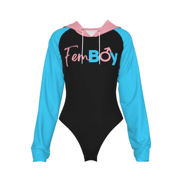 TOP SELLER: Trendy Femboy&#39;s Raglan Sleeve Hooded Bodysuit | Unique Gender-Neutral Fashion