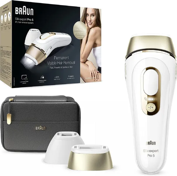 Braun IPL Silk Expert Pro 5 Haarentfernungsgerät Damen/Herren, dauerhaft sichtbare Haarentfernung, mit Tasche, Alternative zur Laser Haarentfernung, Geschenk für Frauen, PL5140, weiß/gold - Silk-expert PL5140