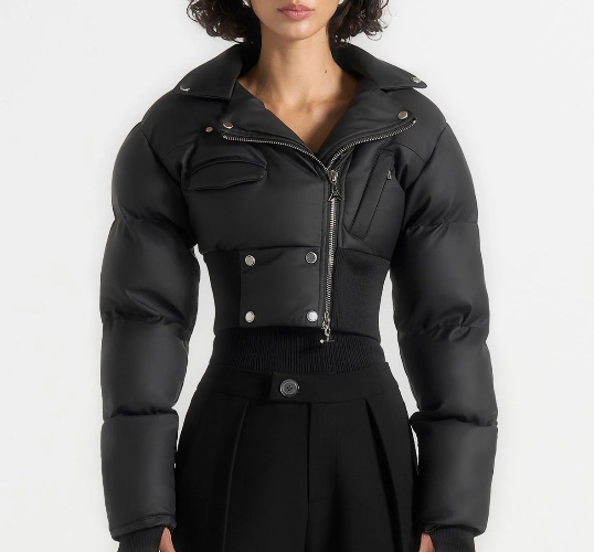 Manière de vior - Matte Cropped Biker Puffer Jacket
