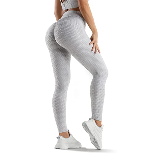 Oielai Tik Tok Damen Sport Leggings, High Waist Push Up Boom Booty Leggings mit Bauchkontrolle, Lange Sporthose Fitnesshose Yoga Leggings für Damen Mädchen - S - Z-grau