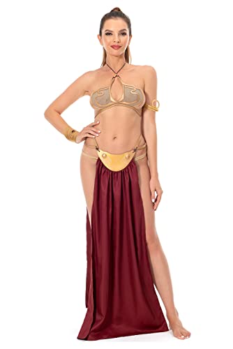 Taeyue Leia Prinzessin Kostüm Cosplay Kleid Die Jedi Figur princess leia slave costume Cosplay Bikini Anzug Halloween Karneval Outfits für Frauen - S - Gold