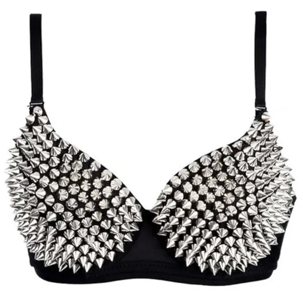 Kimring Women's Steampunk B Cup Spike Studs Rivet Party Club Rave Sport Bra Tops
