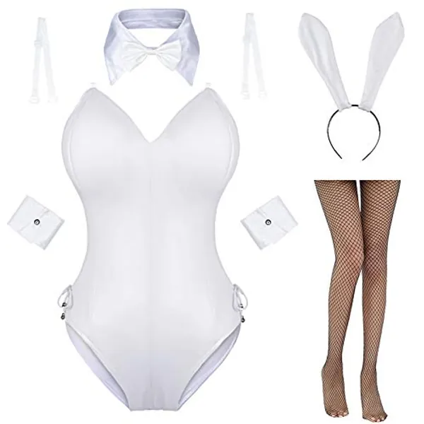 AiMiNa Womens Bunny Costume Girl Suit Senpai Cosplay Anime Role Costume One Piece Bodysuit stockings set