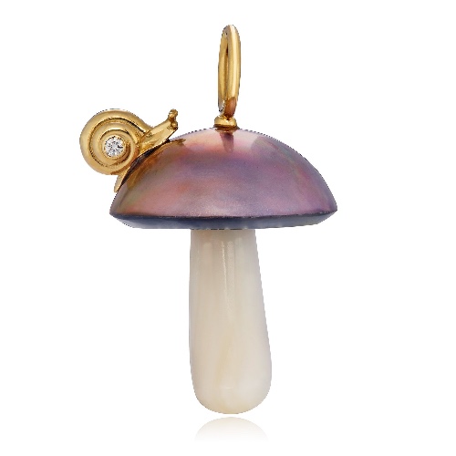 Irridescent Copper Mabe Pearl Mushroom with Snail — Maura Green 