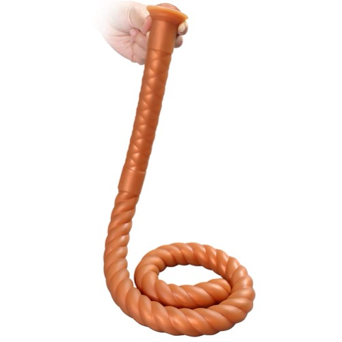 Super Long Anal Plug Dildo, 31.49 inch Liquid Silicone Anal Butt Plug with Spiral Texture Design, Ultra Soft Vaginal Massage Prostate Stimulation for Women Men (Gold) - 