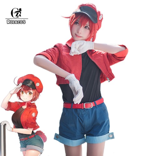 ROLECOS Anime Red Blood Cell Cosplay Costume Cells at Work CODE Costume Cosplay nero Costume uniforme da donna Set completo di Halloween