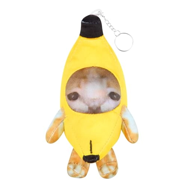 Crying Banana Cat Plush Keychain, Happy Funny Baby Sound Cat Stuffed Animal Ornaments - Happy